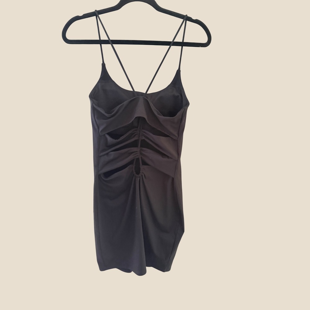 Womens Black Bodycon Mini Dress Strappy Cutout Open Back Stretch Night Out LBD